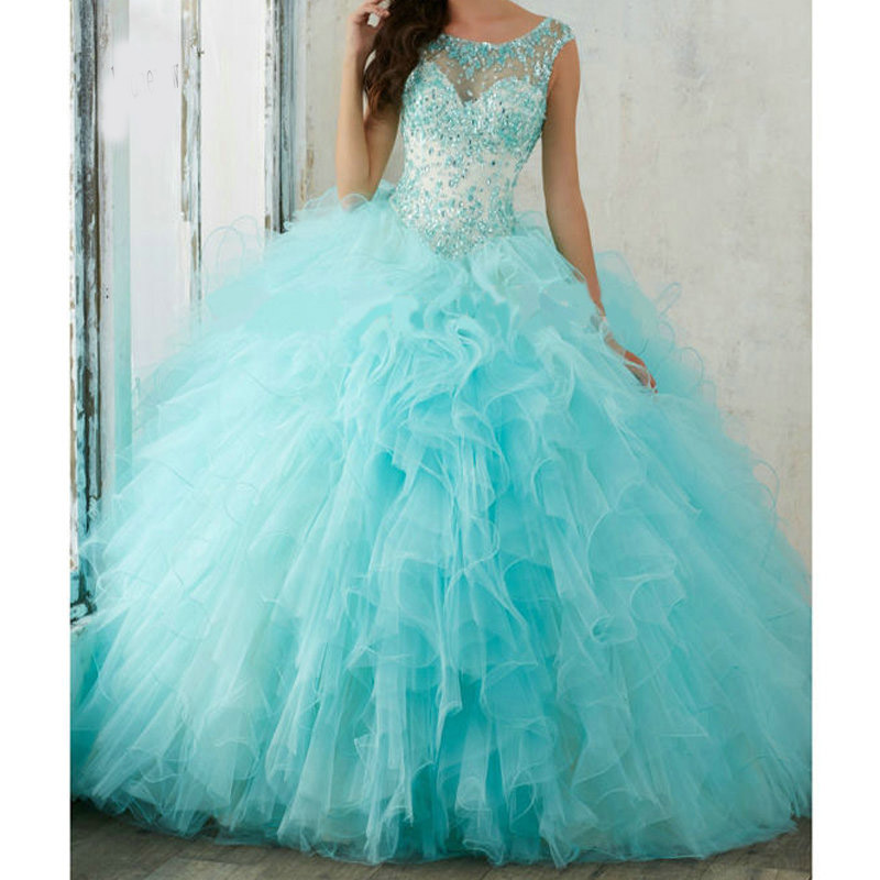 New Arrival Sweet 16 Dresses luxurious Beading with Crystal Ball Gowns Cap Sleeve Scoop Quinceanera Dresses 2020 for 15 years