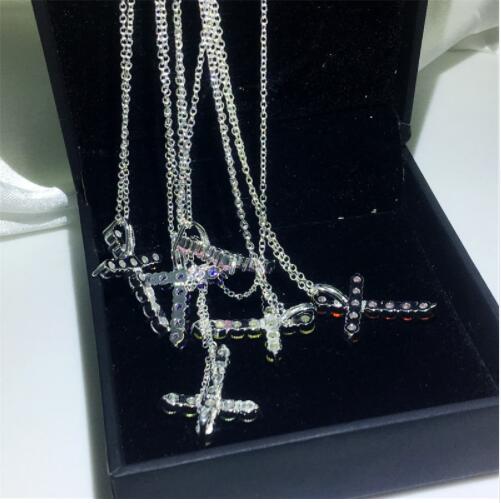 Vecalon 6 colors Fashion Cross pendant 925 Sterling silver Diamond Party Wedding Pendants with necklace for Women Men Jewelry