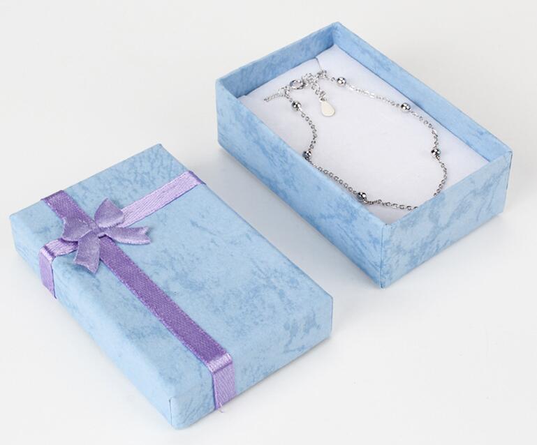 Paper Jewelry Box Pendant Necklace Ring Set Packaging Box Silk Bow Earring Gift Box With Sponge 5*8*2.5 cm