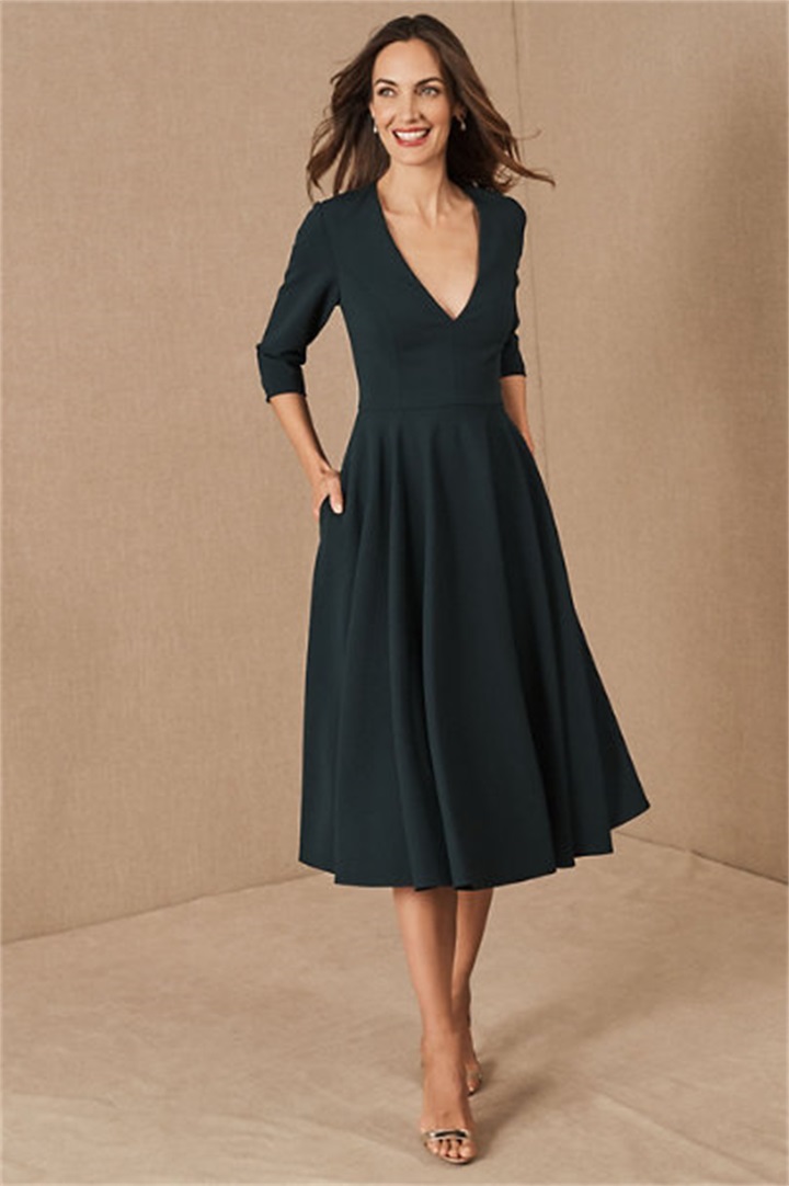 Dark Green Mother Of The Bride Dresses Satin V Neck A Line Cheap Wedding Guest Dress Tea Length Cheap Groom Mother Gowns