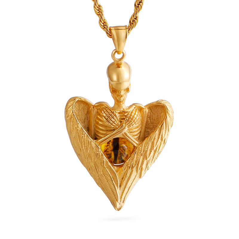 Cat's Eye Ghost Head Angel Wings Pendant Necklace 316L Stainless Steel 14k Gold Plated Titanium Steel Necklace Jewelry
Cat's Eye Ghost Head Angel Wings Pendant Necklace 316L Stainless Steel 14k Gold Plated Titanium Steel Necklace Jewelry