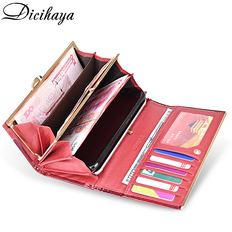 Dicihaya Genuine Leather Women Wallets Multifunction Purse Red Card Holder Long Wallet Clutch Bag Ladies Patent Leather Purse Y19052302