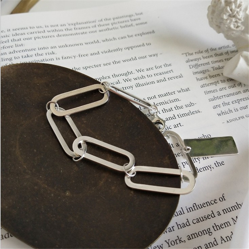 New Punk Geometric Chain Bracelet For Women 100% 925 Sterling Silver Irregular Buckle Bracelets Jewelry Gifts