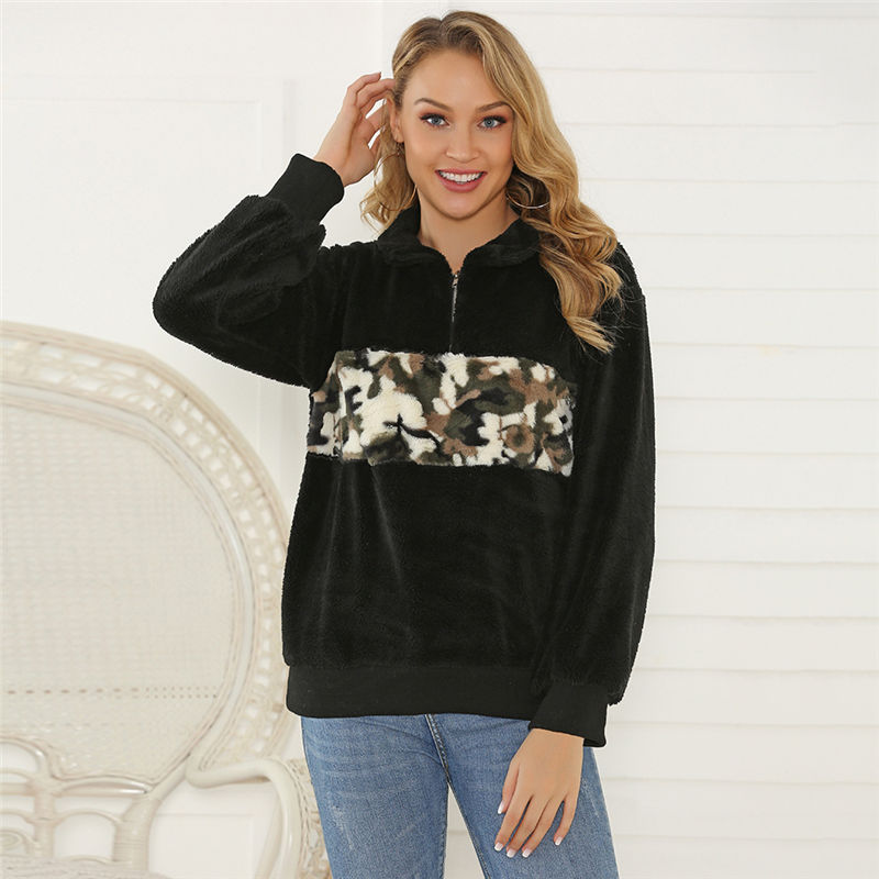 Women Fleece Faux Fur Sweatshirt Winter Casual Camouflage Patchwork Turn Down Collar Zipper Hoodies Warm Sweatshirts Pullover, Dn10265blk 
Women Fleece Faux Fur Sweatshirt Winter Casual Camouflage Patchwork Turn Down Collar Zipper Hoodies Warm Sweatshirts Pullover, Dn10265blk