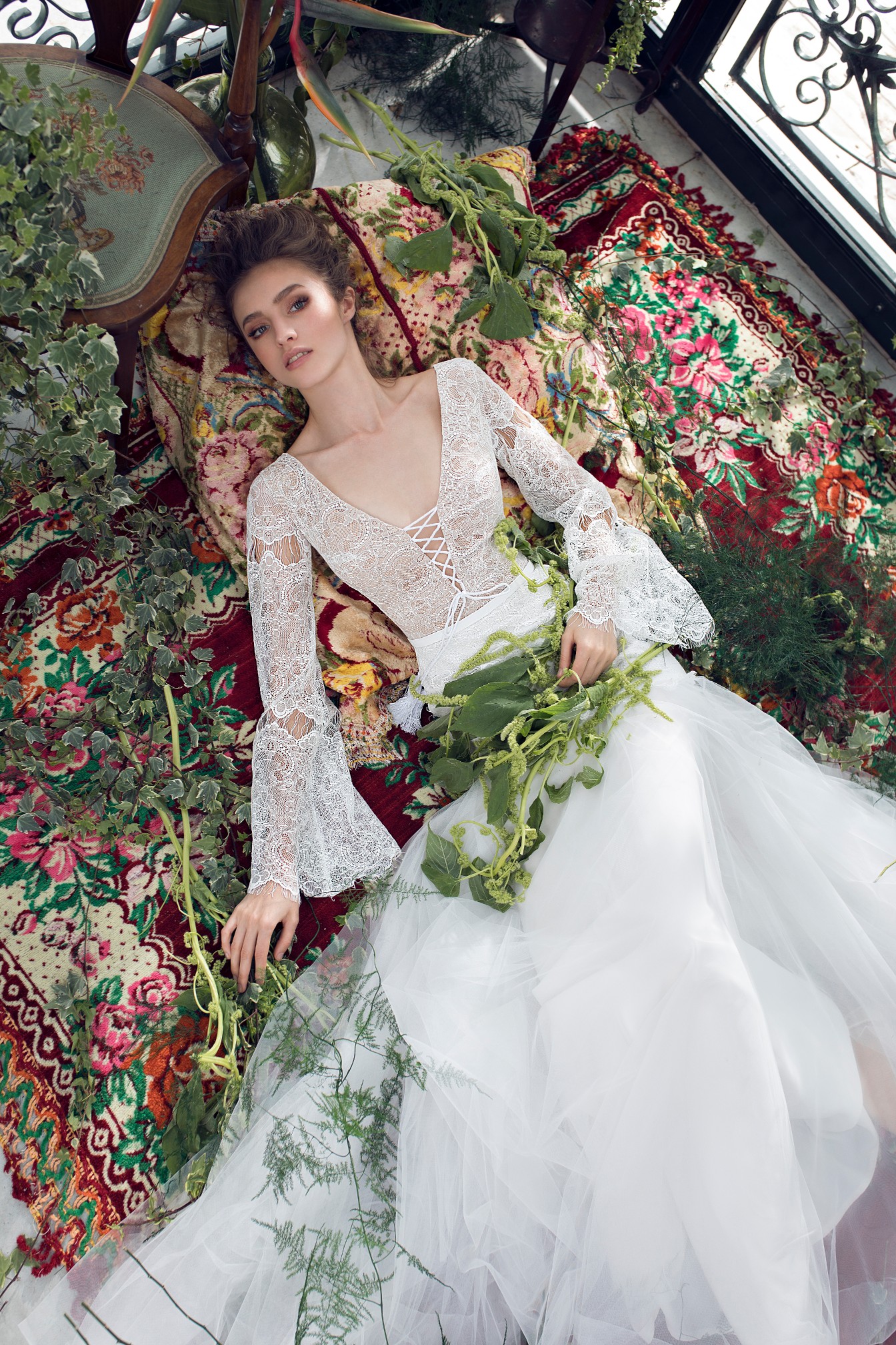 limor rosen bohemian tassel wedding dresses a line v neck lace long sleeve bridal dress boho sweep train tulle bridal gowns