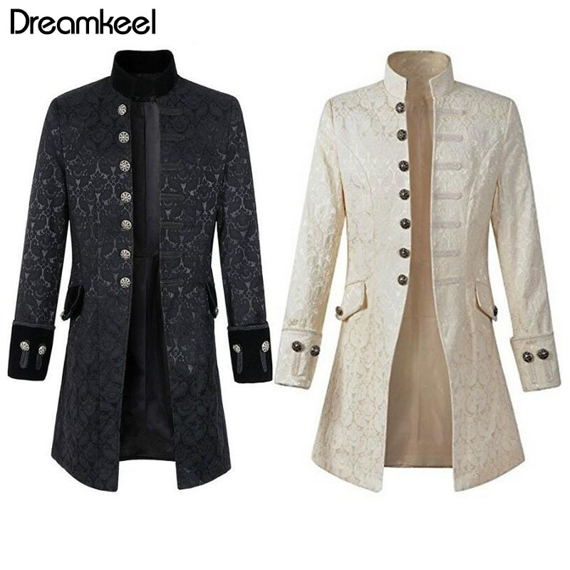 

Men Trench Coat Frock Velvet Outwear 2 Colors Solid Vintage Prince Overcoat Costume S-XXXL Long Coat Wind Breaker, Beige