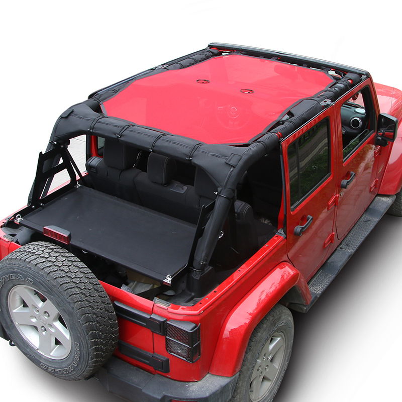Car Sunshade Sun Protection Net For Jeep Wrangler JK 4 Doors 2007-2017 Auto Exterior Accessories (Red)