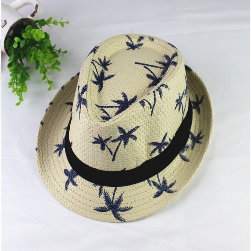 2019 hot sale Summer straw Sun hat kids Beach Sun hat Trilby panama Hat handwork for boy girl Children 4 colour