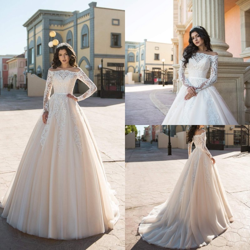 new country wedding dresses long sleeve sheer jewel neck lace appliqued boho wedding dress bridal gowns robe de mariee