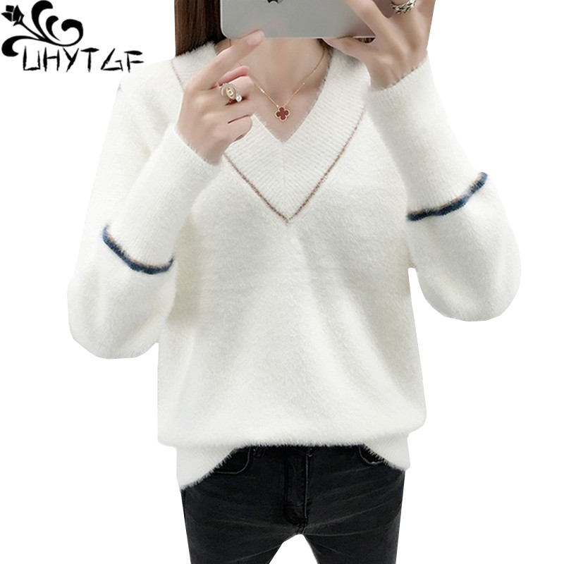 UHYTGF Autumn winter sweater women Mink cashmere v-neck pullover warm sweaters female knitted Short plus size top pull femme 620, Brown
UHYTGF Autumn winter sweater women Mink cashmere v-neck pullover warm sweaters female knitted Short plus size top pull femme 620, Brown