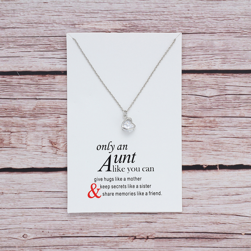 Wholesale- From Aunt Love Heart Crystal Necklace for Women Jewelry Friendship Aunt Gifts with Card Adjustable Chian CN70