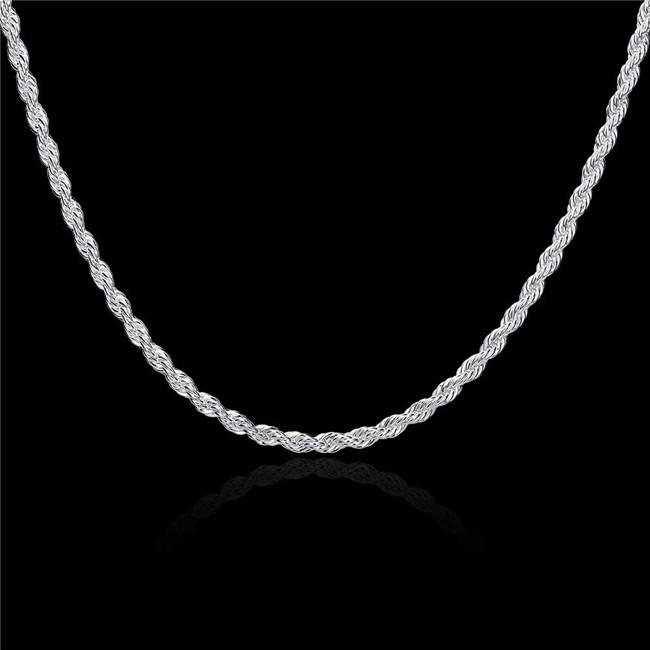 New arrival Flash twisted rope necklace 925 sterling silver plate necklace N067B