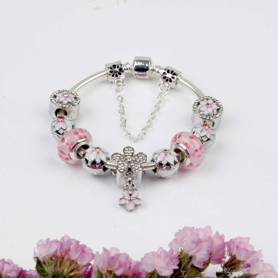Magnolia Bracelet 925 Silver Charm Bracelets Peach Flower Pendant Bangle Charm Magnoliaeflora Beads as Gift Diy Jewelry with Logo