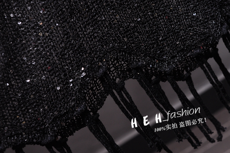 New design womens o-neck sleeveless paillette shinny lurex patchwork knitted asymmetric tassel fringe vest tank tops camisole