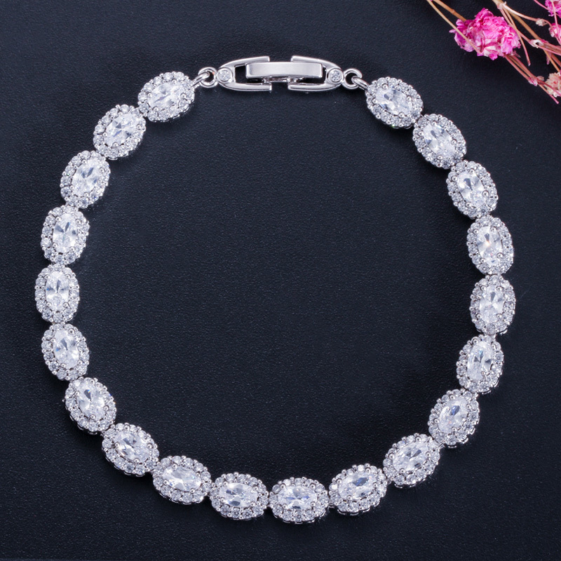 Pera Fashion Women Sterling Silver 925 Jewelry Summer Design Dark Blue CZ Crystal Topaz Oval Bracelets for Mothers Day B070 CX200702