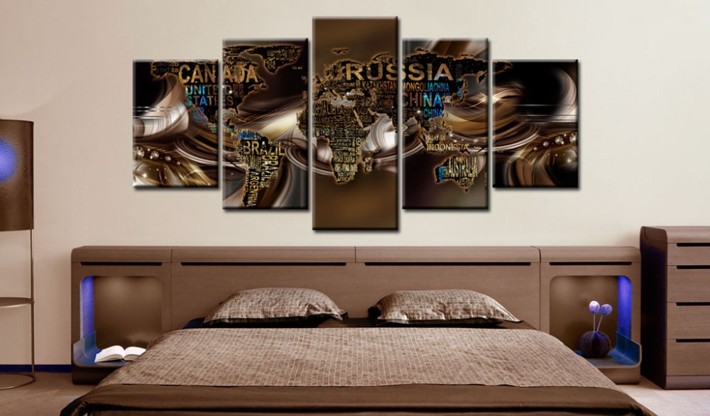 Fashion Wall Art Canvas Painting 5 Pieces Brown Diamond Abstract Letter Word Map Modern Home Decoration,Choose Color And Size No Frame
