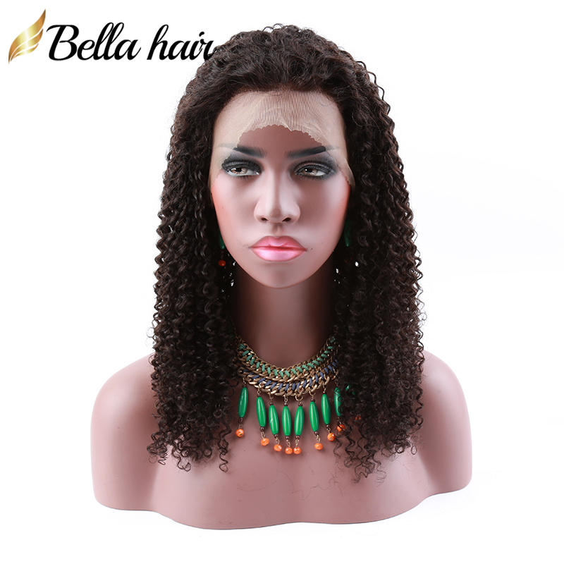 Remy Human Hair Full Lace Wig Kinky Curly Mongolian Virgin Glueless Lace Front Wigs Medium Cap with Combs Natural Color