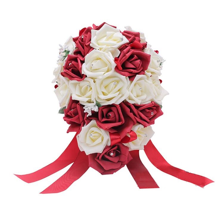 Bridal Wedding Bouquets PE rose Flowers Rose falls bouquet with bling pearls Wedding Bouquet flowers WQ65
