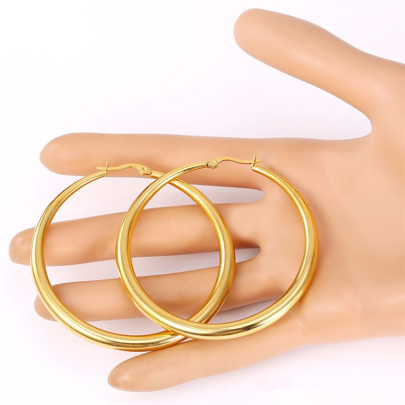 Big Earrings New Trendy Stainless Steel18K Real Gold Plated Fashion Jewelry Round Large Size Hoop Earrings for Women9984817