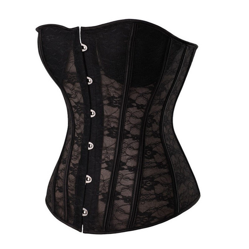 Lace Mesh Overbust Corset Top Women Fashion Transparent Steel Boned Underwire Padded Cups Sexy Lace-up White Bridal Corset