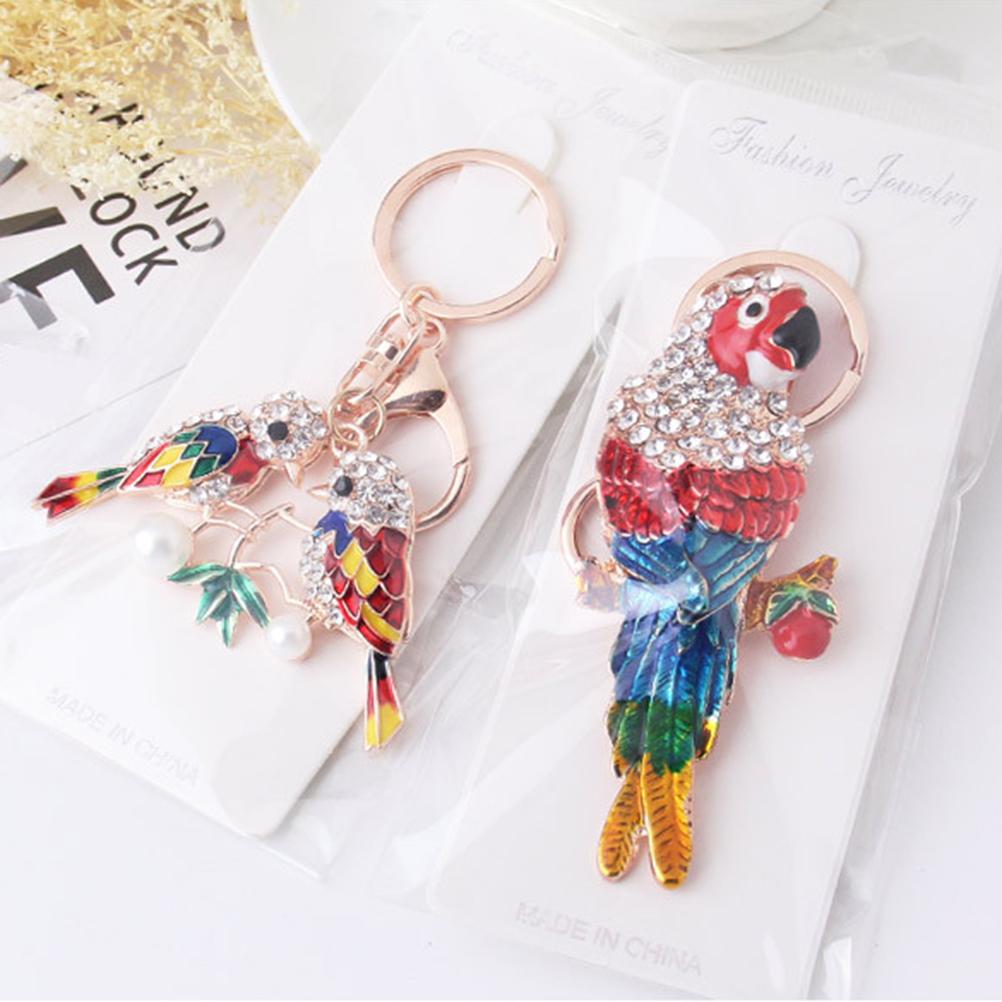 10Pcs/lot Keychain Creative Fashion Rhinestone Bird And Parrot Crystal Pendant Keyring Chain Key Ring Holder For Cars Backpack Handbag