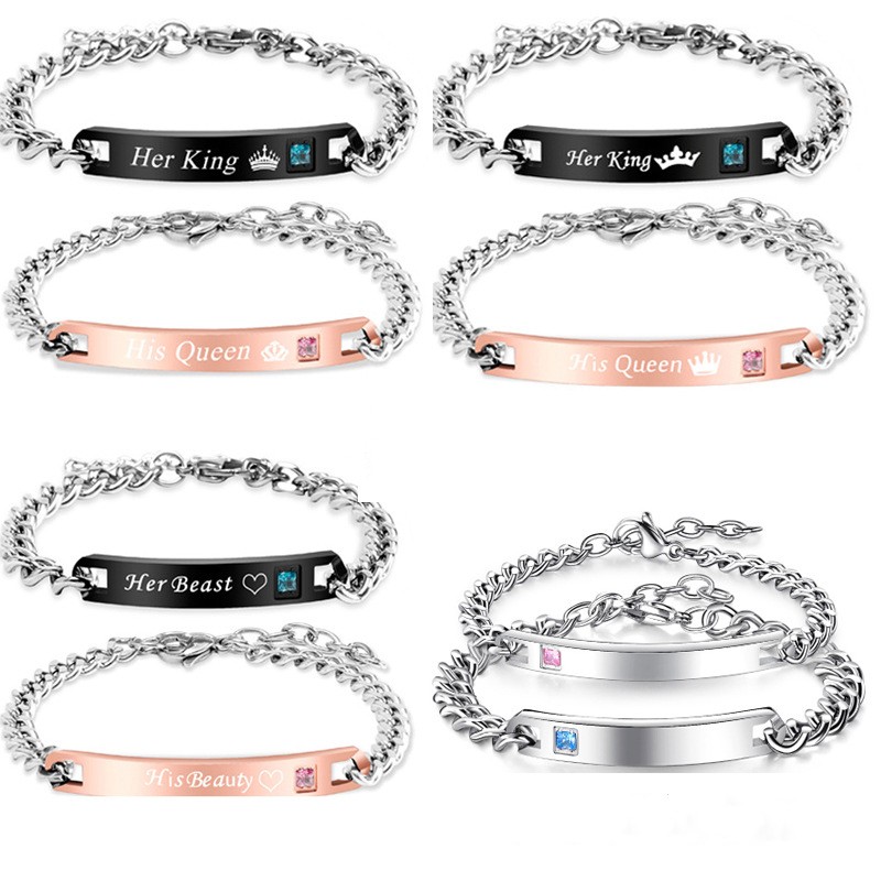 Gift for Lover His Queen Her King Stainless Steel Couple Bracelets for Women Men Jewelry Her Beast His Beauty Chain Bangle
Gift for Lover His Queen Her King Stainless Steel Couple Bracelets for Women Men Jewelry Her Beast His Beauty Chain Bangle