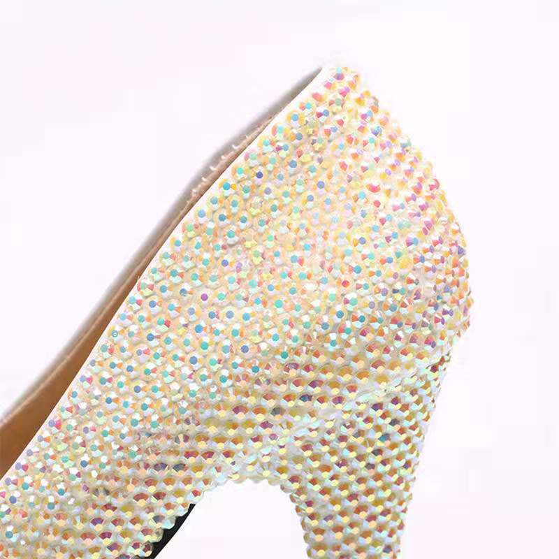 Shiny Full White Diomond Wedding Shoes Pumps High Heels Bridal Shoes 5cm 8cm 11cm 14cm Bling Bling Prom Shoes for Lady
