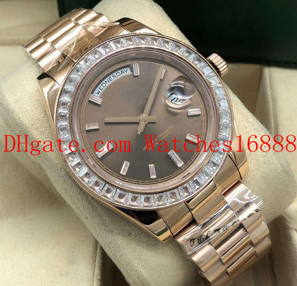 3 Style 41MM Day-Date II President 218238 18k Rose Gold Baguettes Diamond Bezel Mechanical Automatic Movement Mens Watch Men's Wrist Watches, Black
3 Style 41MM Day-Date II President 218238 18k Rose Gold Baguettes Diamond Bezel Mechanical Automatic Movement Mens Watch Men's Wrist Watches, Black