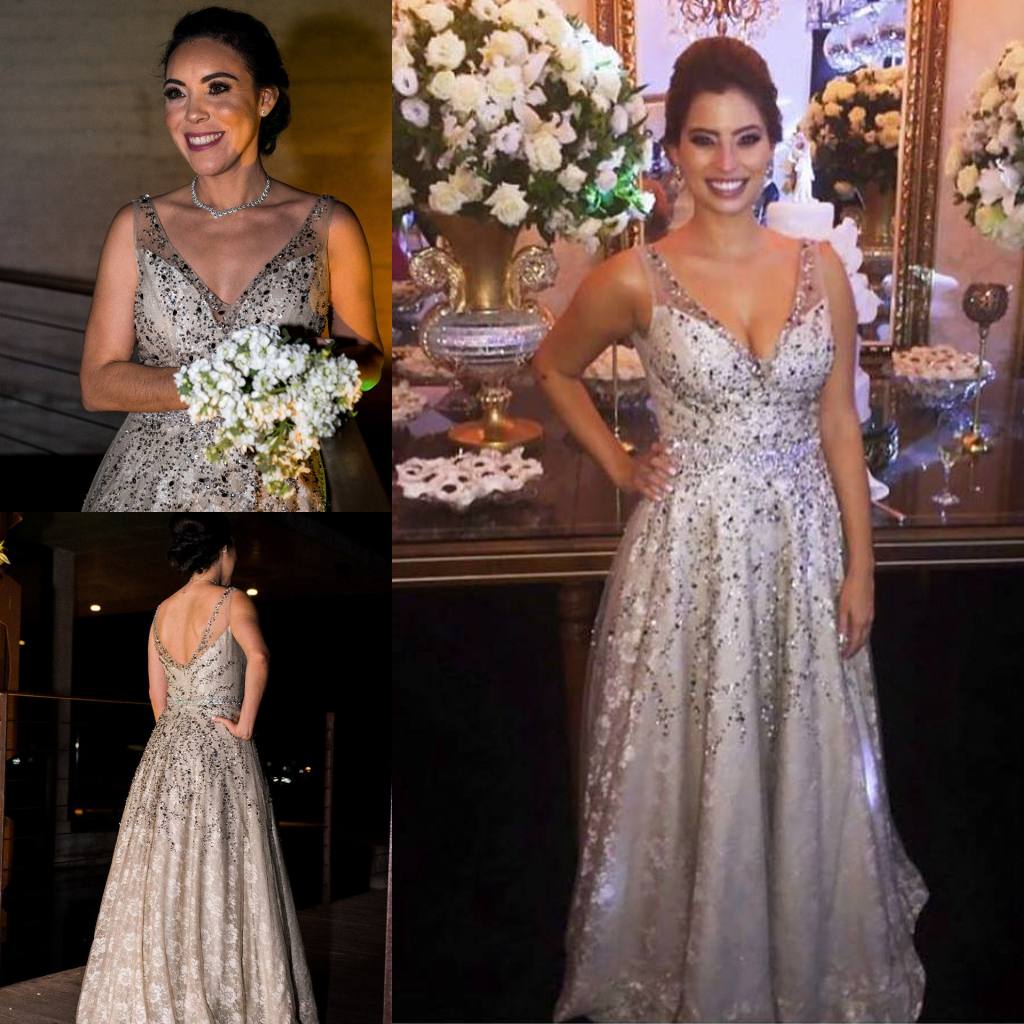 Sparkle Mother Of The Bride Dresses V Neck Sequins Beaded Floor Length Plus Size Wedding Guest Dress Lace Appliques Evening Gowns