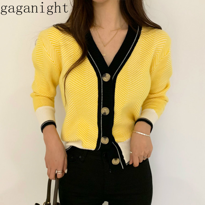Gaganight Patchwork Color Fashion Women Short Cardigan Long Sleeve V Neck Button Spring Autumn Kardigan Female Korean Outwear, Yellow
Gaganight Patchwork Color Fashion Women Short Cardigan Long Sleeve V Neck Button Spring Autumn Kardigan Female Korean Outwear, Yellow
