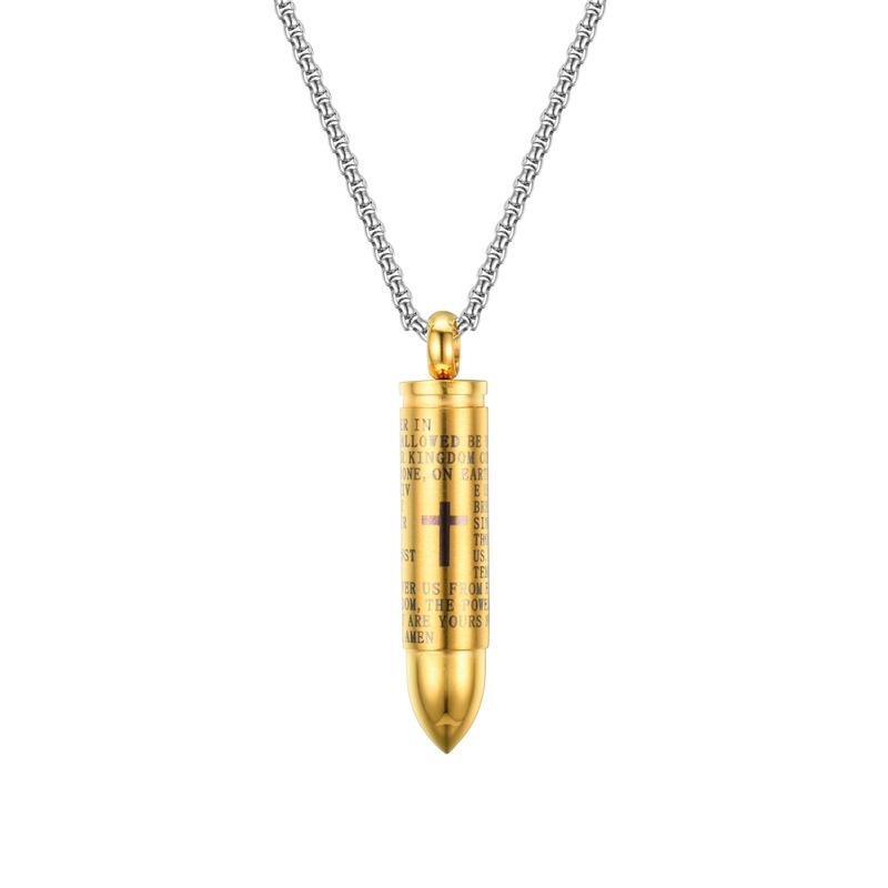 New 3 Colors Mens Titanium Stainless Steel Cross Prayer Scripture Bullet Pendant Necklace Openable Personalized for Men Jewelry Wholesale
