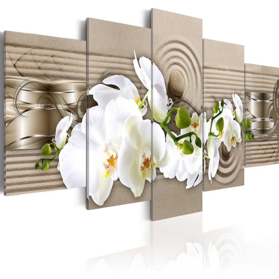 Hd Wall Art Canvas Painting 5 Pieces Zen Orchid Flower Modern Home Decoration,Choose Color(purple,green,red) And Size:3