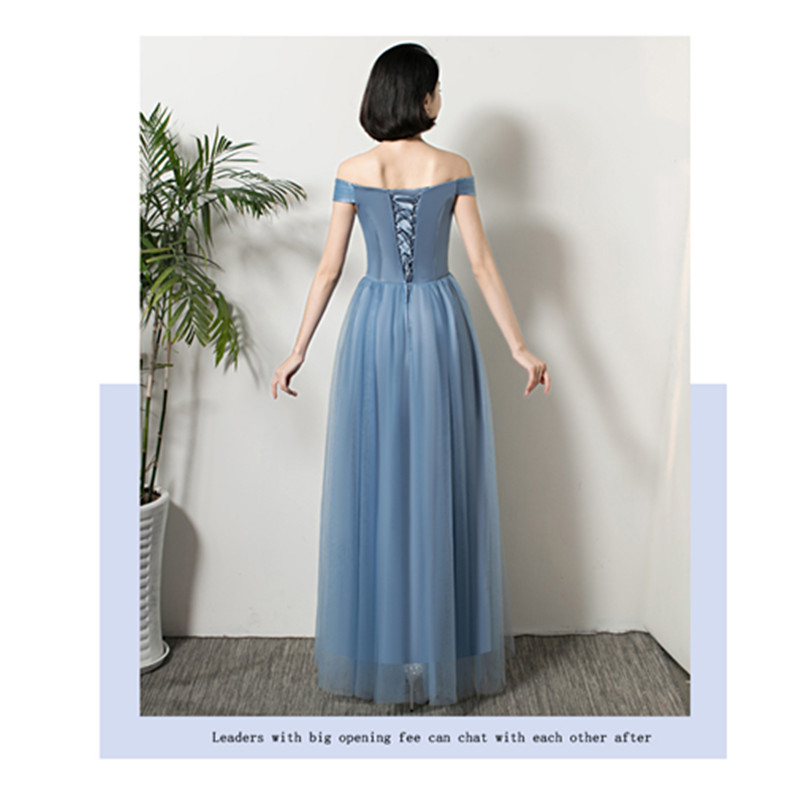 Dusty Blue Tulle Long Bridesmaid Dresses 2020 New Wedding Party Dress Lace Up Maxi Gowns vestido para festa