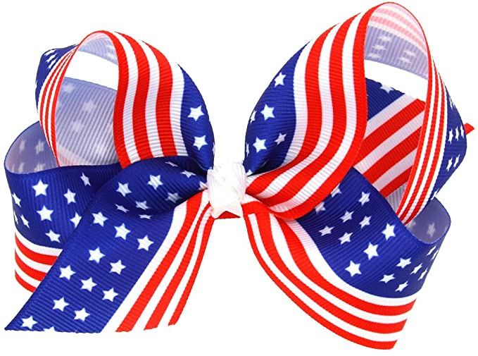 NEW 4TH OF JULY 7inch jojo swia American Flag hair bow Cheer Bow (Stars and Stripes) with chip/elastic band for girl Hair Accessories 12pcs/