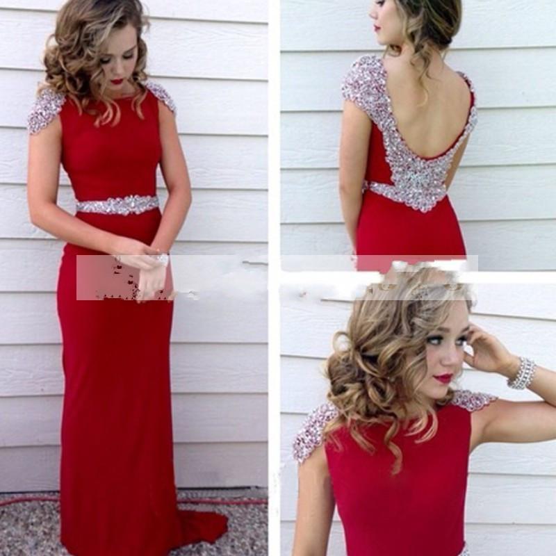 Crystal products intermittently long dress party New glorious mermaid dress red beads without back of a chair evening dress Vestidos De