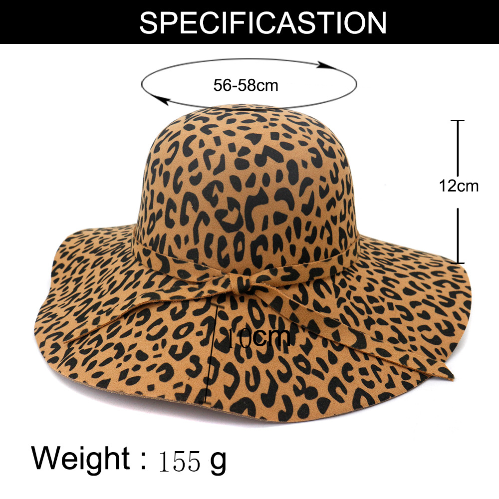 Large Brim Leopard Print Felt Dome Hat Wome Fedora Hats Fascinators Hat for Women Elegant Floppy Cap Sun Protection Chapeau