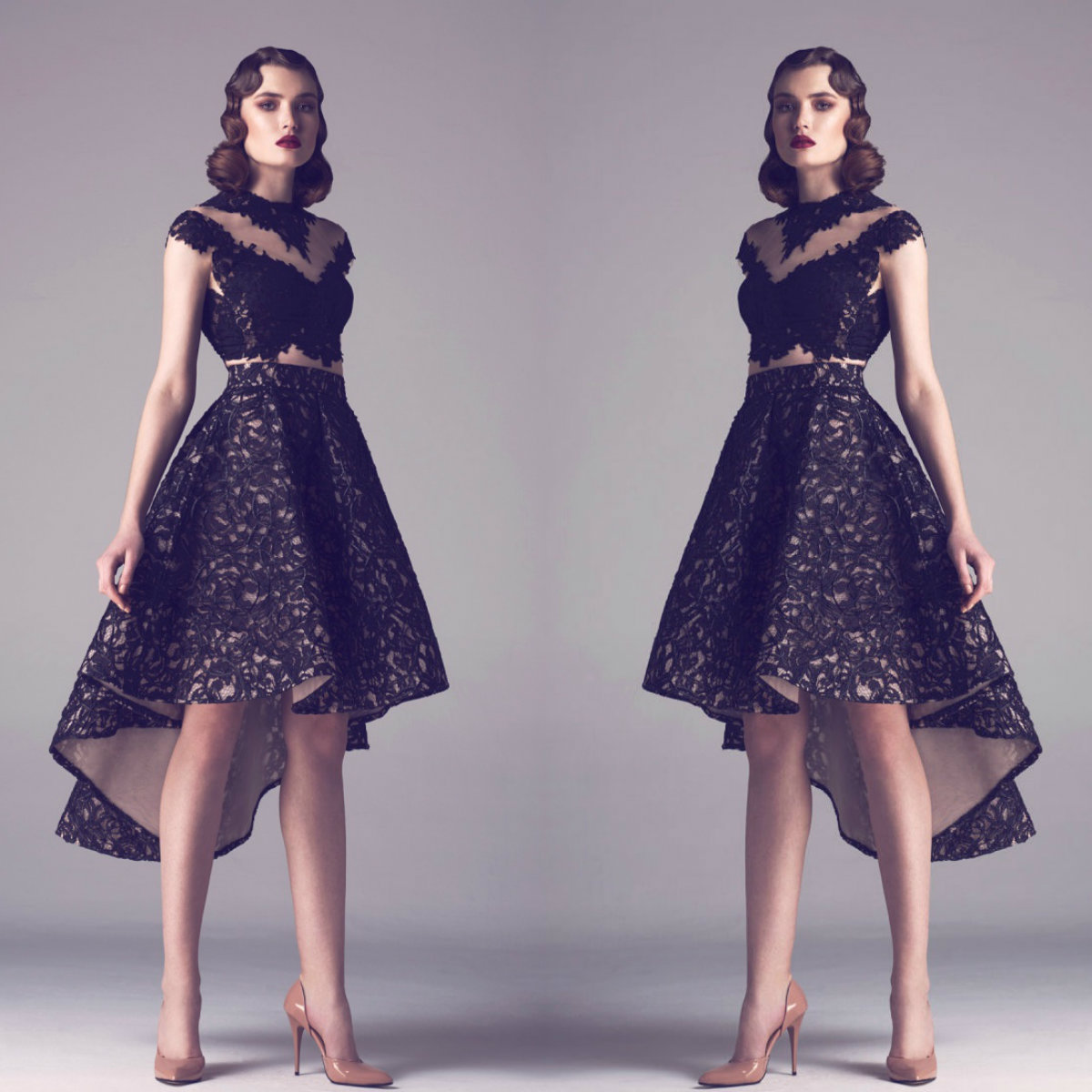 New Arrival Short Prom Dresses Cap Sleeve Illusion Lace Appliques Little Black Dresses Formal Evening Party Gowns