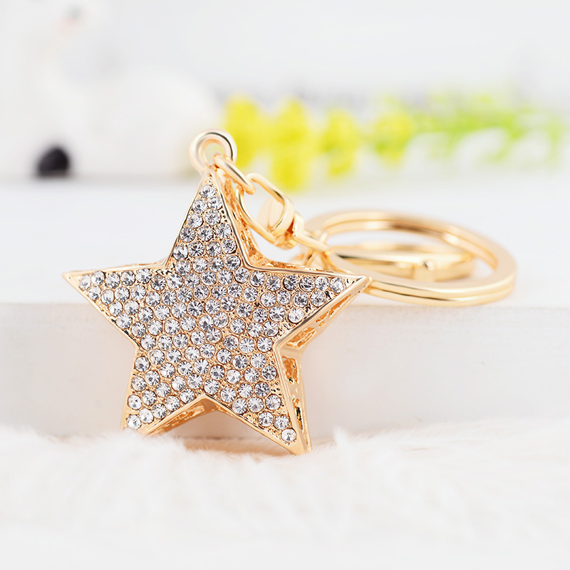 Creative crystal five-pointed star key ring rhinestone star car key chain exquisite charm female bag hanging ornaments keychain