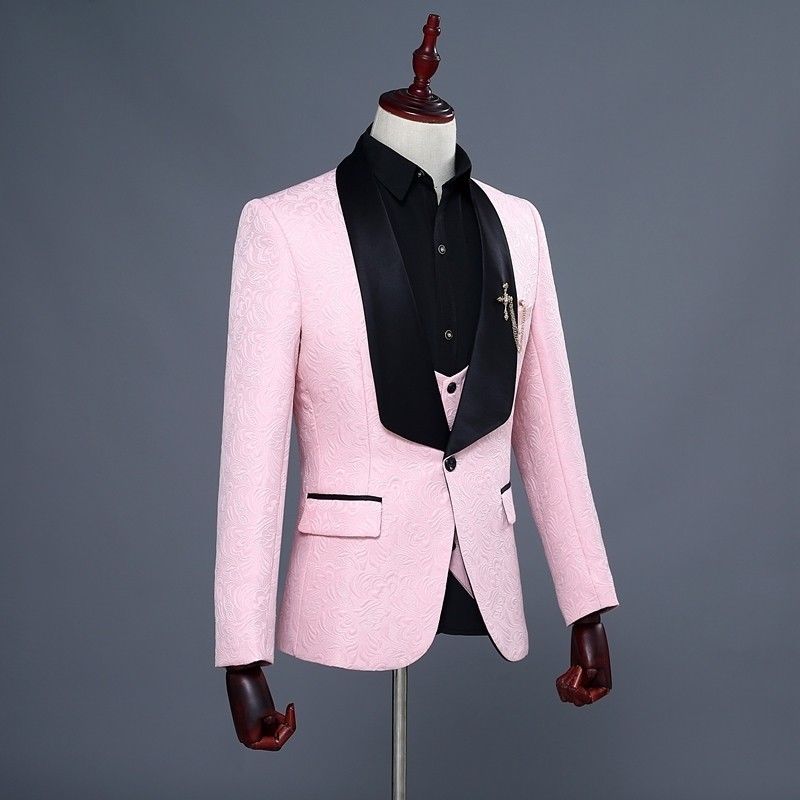 Handsome Mens Suits Jacquard Prom Party Tuxedos Shawl Lapel Groom Wedding 3 Piece Formal Suits Top Quality