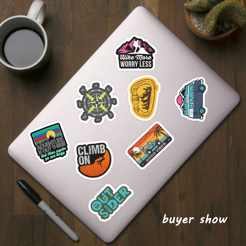 Adventure Travel Car Sticker 50pcs/lot Outdoor Camping Waterproof Unique Stickers for Suitcase Laptop Macbook Skateboard Helmet Motor Decals