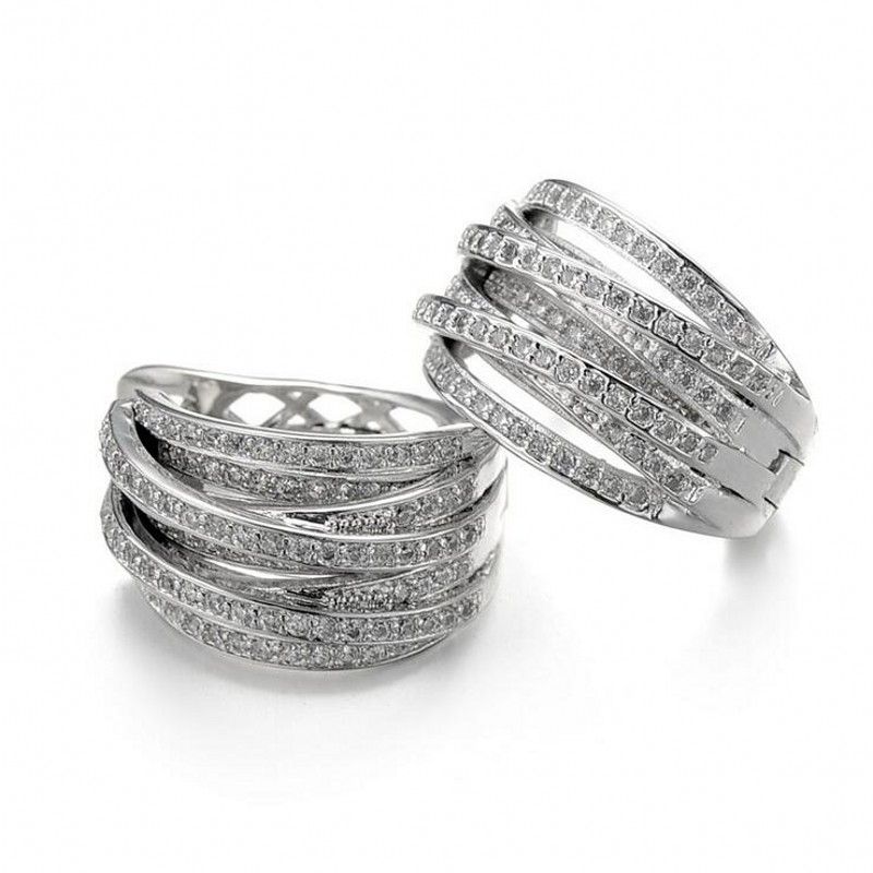 Sterg Sier Pave White Cubic Zirconia Ear Cuff Wedding Earrings for Women - Bohemian Style