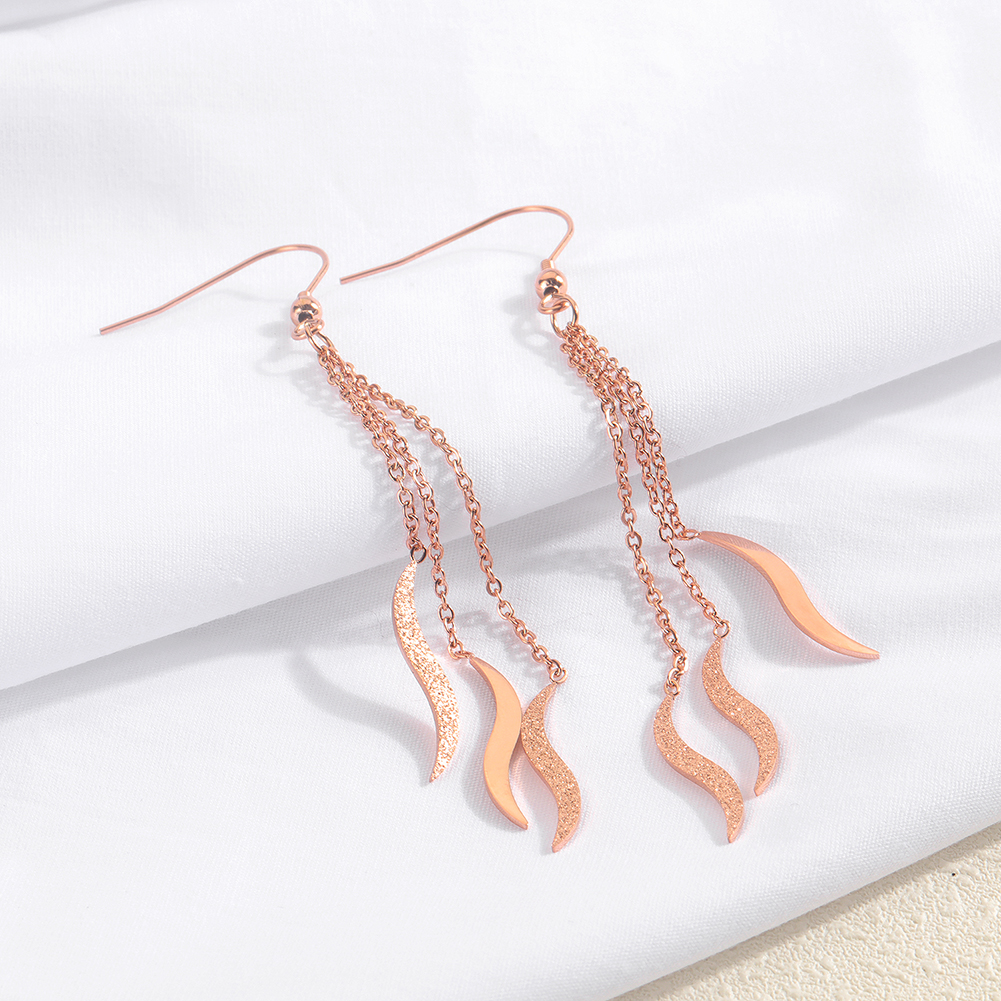 Charm Shining Scrub Tassel Drop Earrings Jewelry Stainless Steel 14K Gold Plated Earrings Women Girl's Gift