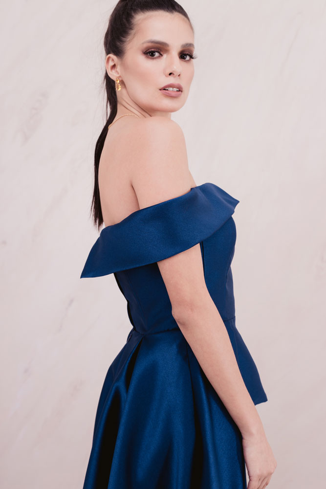 Women Jumpsuit With Long Train Blue Evening Dresses Off Shoulder Sweep Train Elegant Prom Dress Party Elie Saab Dress Vestidos Festa