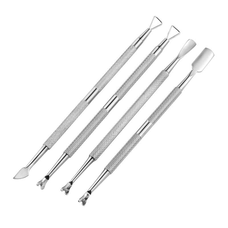 Image of 2 Ways Manicure Cuticle Pusher Trimmer Dead Skin Fork Triangle UV Gel Polish Remover Nail Art Pedicure Care Stainless Steel Tool