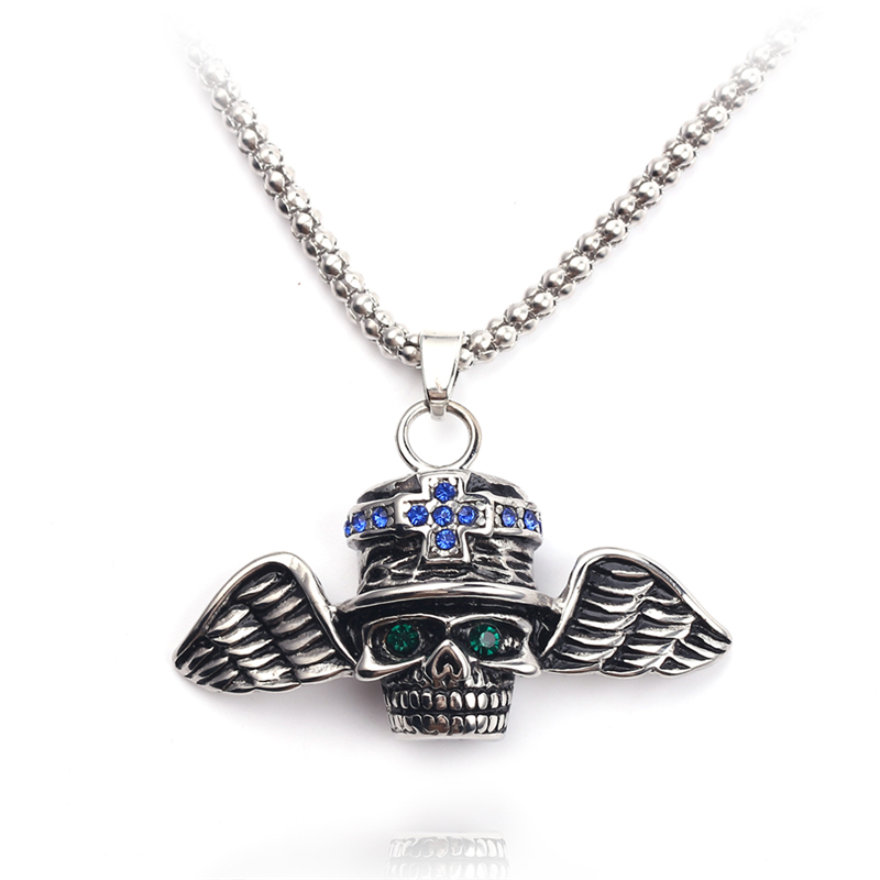 Pendant Necklaces Skull Necklace For Man Punk Style Skeleton With Wing Blue Crystal Eye Cool Jewelry Choker Cowboy
Pendant Necklaces Skull Necklace For Man Punk Style Skeleton With Wing Blue Crystal Eye Cool Jewelry Choker Cowboy
