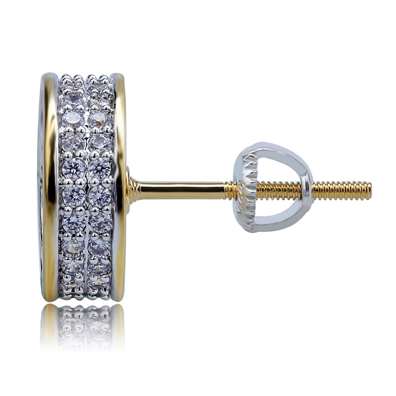 Hip Hop Screwback Stud Earrings Cylinder Shape Shining White Zircon Dangle Earrings Gold Plated Vintage Geometric Jewelry