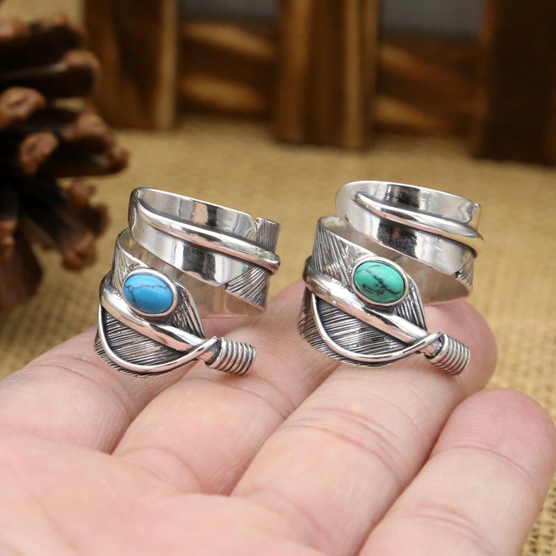 Brand new 925 sterling silver jewelry Japanese American Indian hand-made designer antique silver open adjustable feather rings