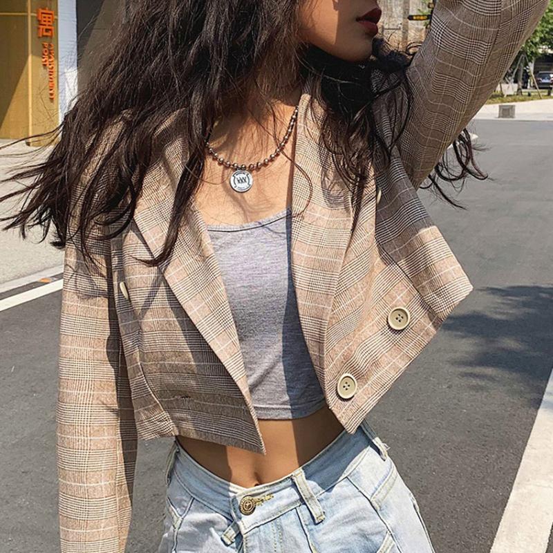 Mnealways18 Vintage Plaid Blazers Blouse Women Khaki Long Sleeve Crop Tops Spring Button Check Ladies Shirt Chic 2020 Streetwear
Mnealways18 Vintage Plaid Blazers Blouse Women Khaki Long Sleeve Crop Tops Spring Button Check Ladies Shirt Chic 2020 Streetwear