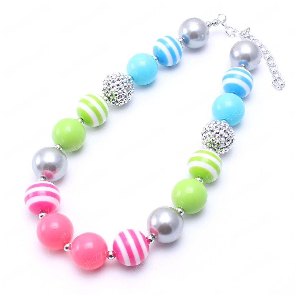 New Girls Chunky Beads Necklace Fashion Rainbow Color Children Acrylic Bubblegum Chunky Necklace Toddle Kids Jewelry