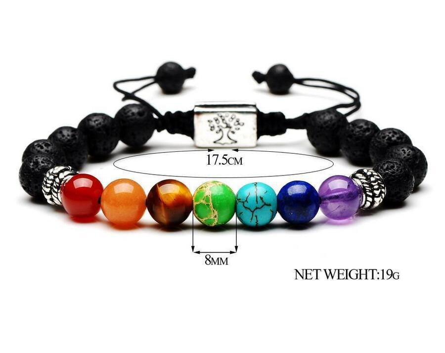 HOT Yoga Handmade 7 Chakra Tree Of Life Charm Bracelets Lava Stones Multicolor Beads Rope Bracelet Women Men Bracelets Bangles